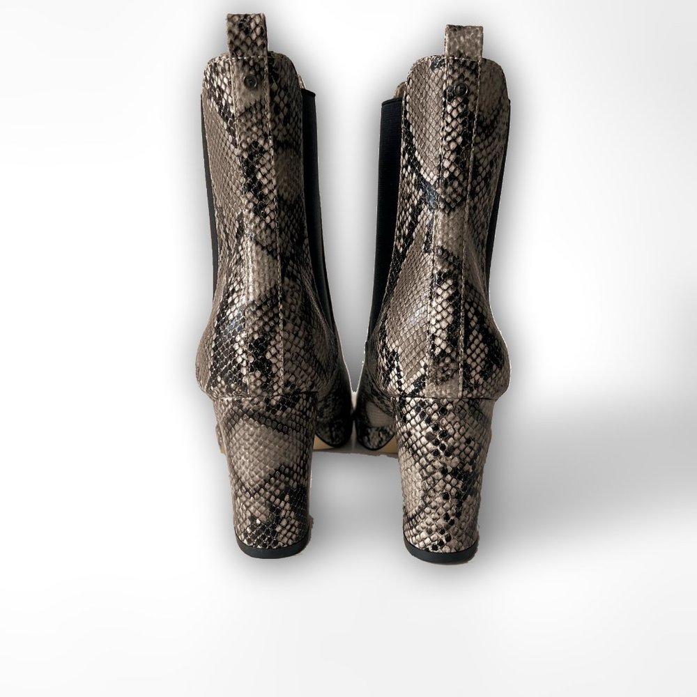 NEW! French Connection Vegan Leather Penny Chelsea Block Heel Boots Snake - Picture 8 of 16